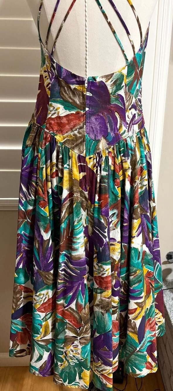 Vintage Geary Roark Kamisato Tropical Floral Print Cotton Maxi Dress Size 14 - Picture 4 of 9